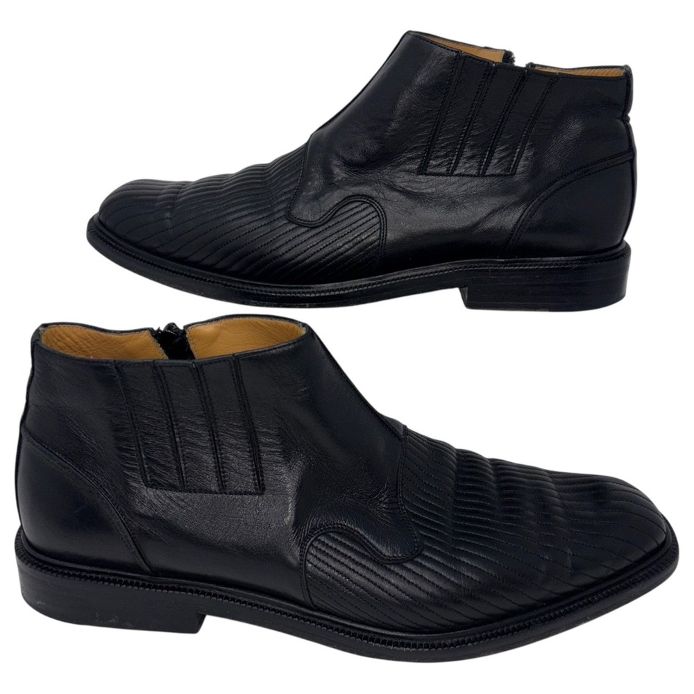 Aventura Spain Black Leather Ankle Boots Mens 8.5M Side Zip Square Toe Dress